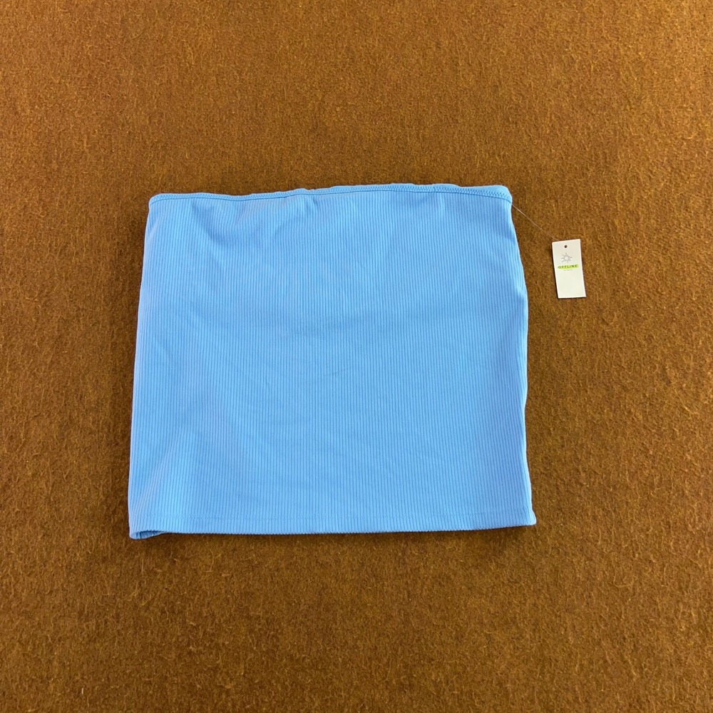 Offline by Aerie Womens Large Blue Ribbed Strapless Tube Top NWT *Flaw